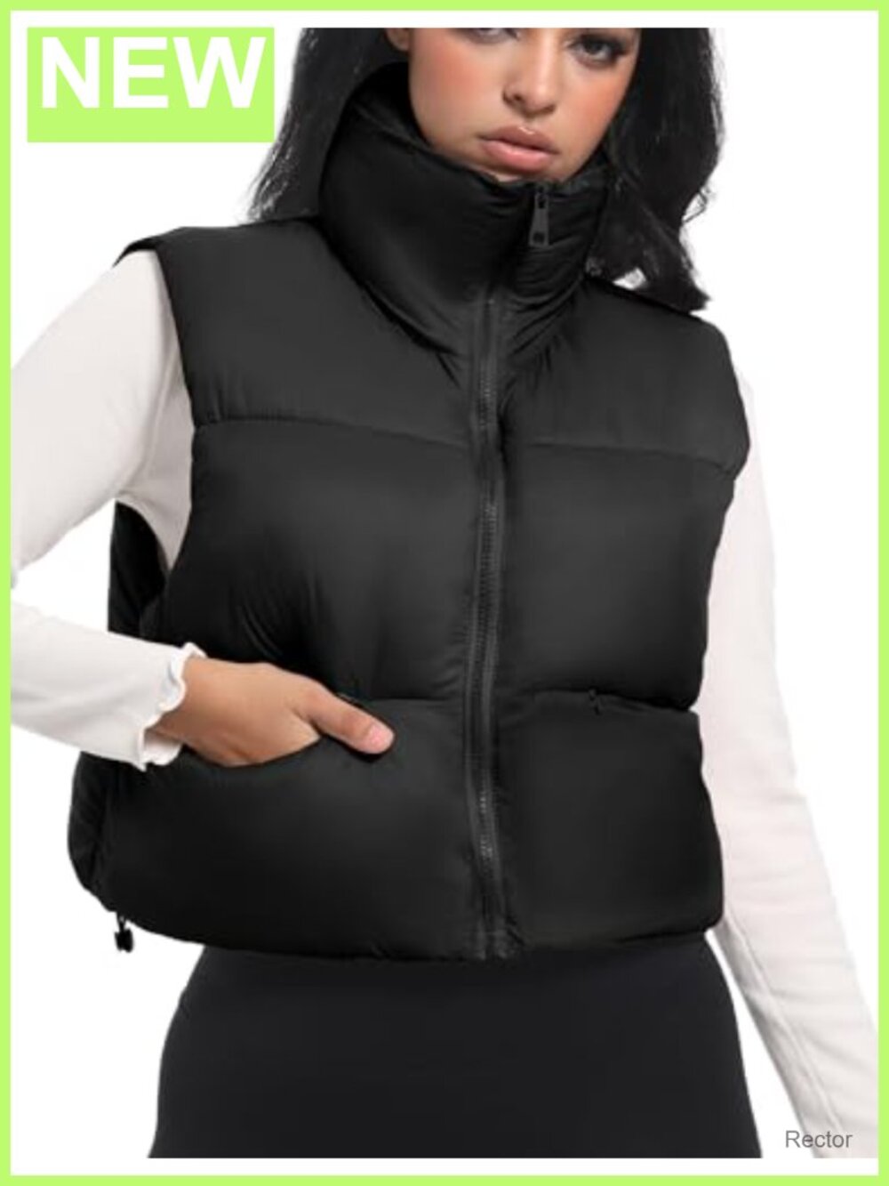 Cropped Puffer Vest Women Sleeveless Zip Up Stand Collar Lightweight